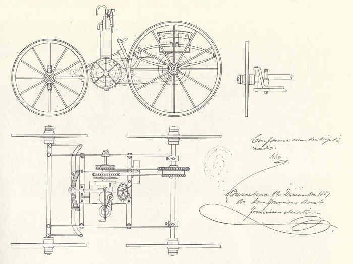 Planos que acompañaban la solicitud de patente del automóvil de Francesc Bonet
