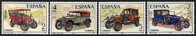 Serie de 4 sellos del año 1977 dedicada a automóviles antiguos españoles
