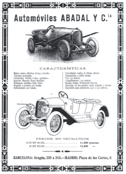Publicidad de Automóviles Abadal y Cia.