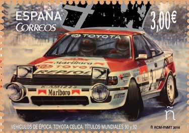Sello Vehículos de época, coches campeones con el Toyota Celica de Carlos Sáinz