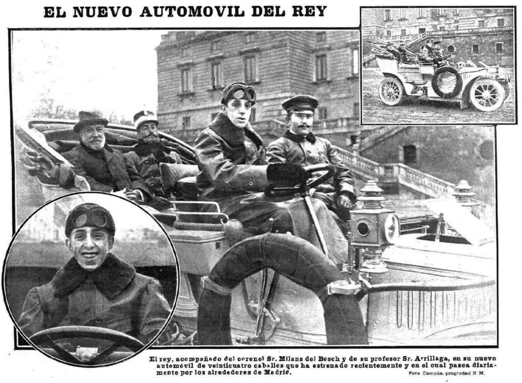 Alfonso XIII a los mandos del Panhard 24HP