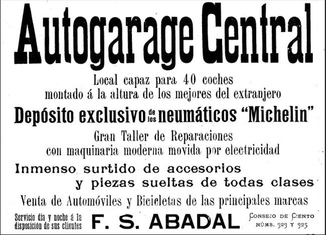 Publicidad del Autogaraje Central del año 1903