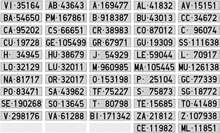 Últimas matrículas asignadas del primer sistema